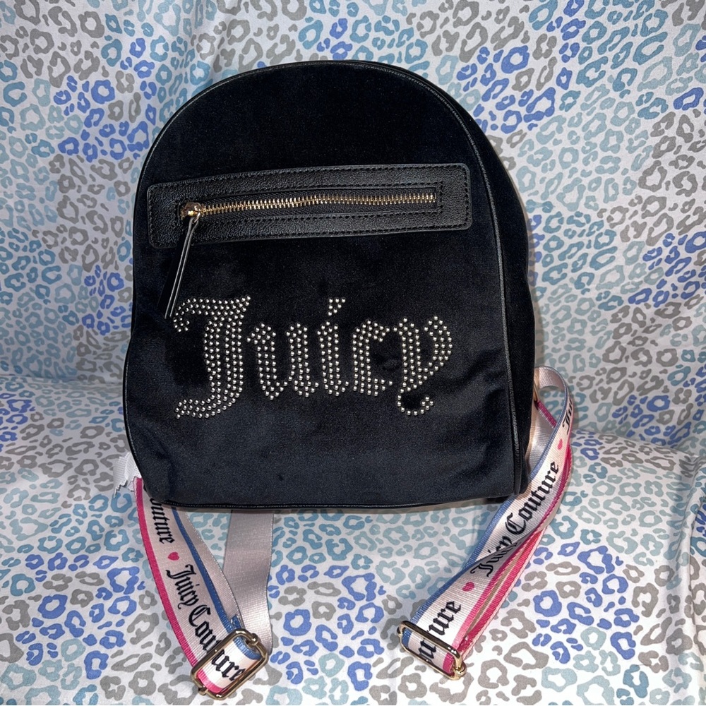 New Black Juicy Couture Backpack + Bag Charm NWT Purse Bag Velvet MSRP $99